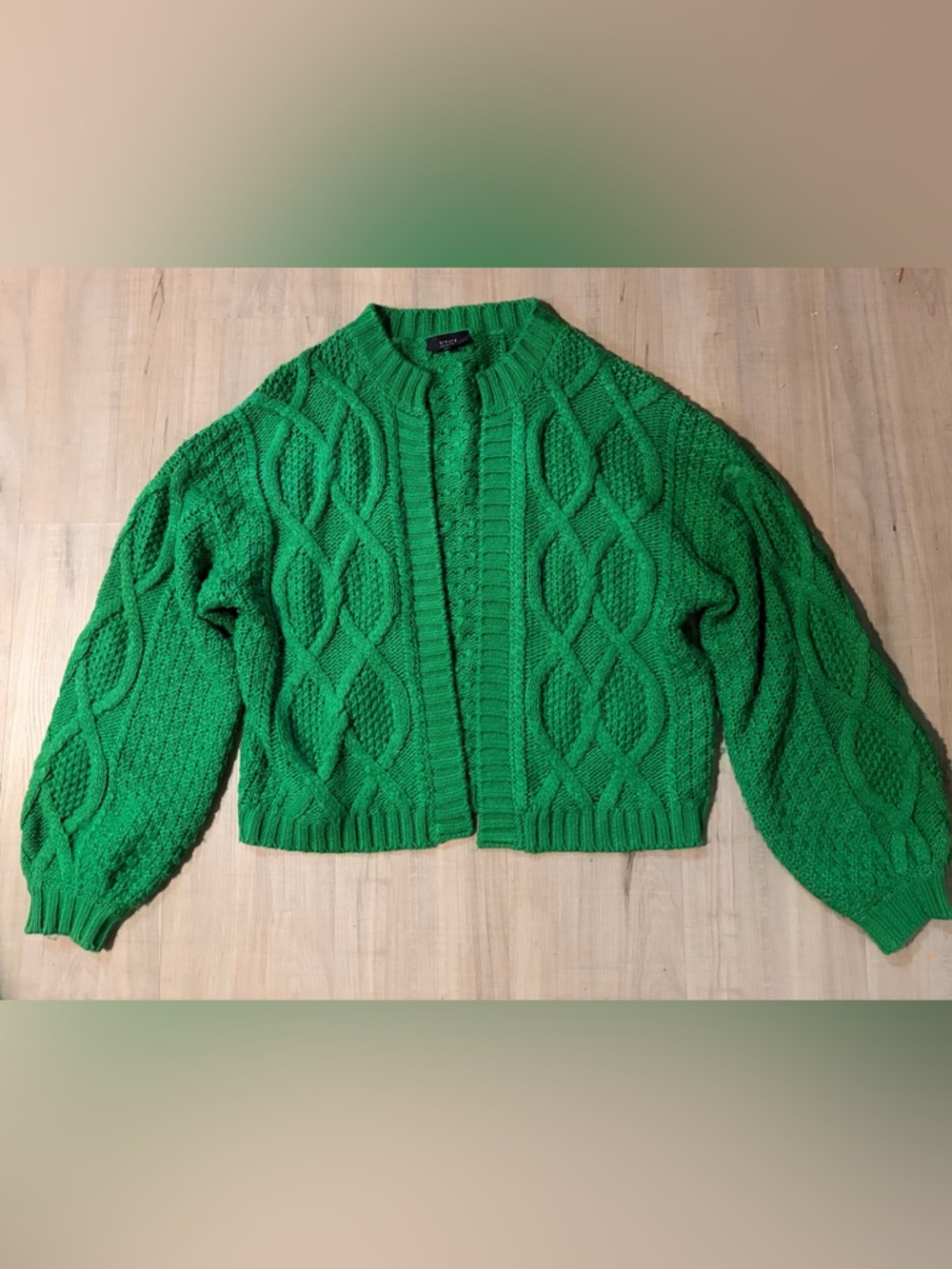 Vici Green Cable Knit Open Cardigan